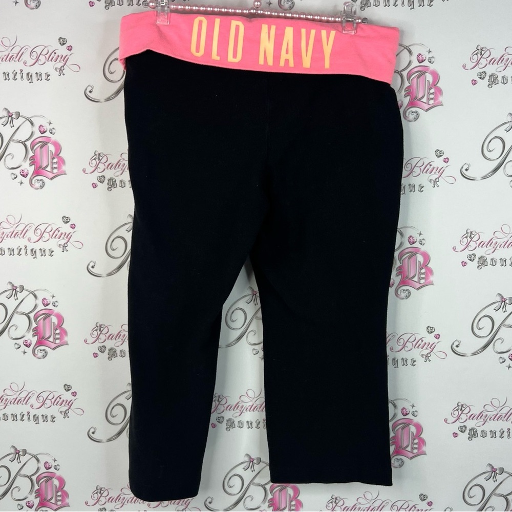Old Navy tights Leggings cropped logo orange neon with Pink Waistband
